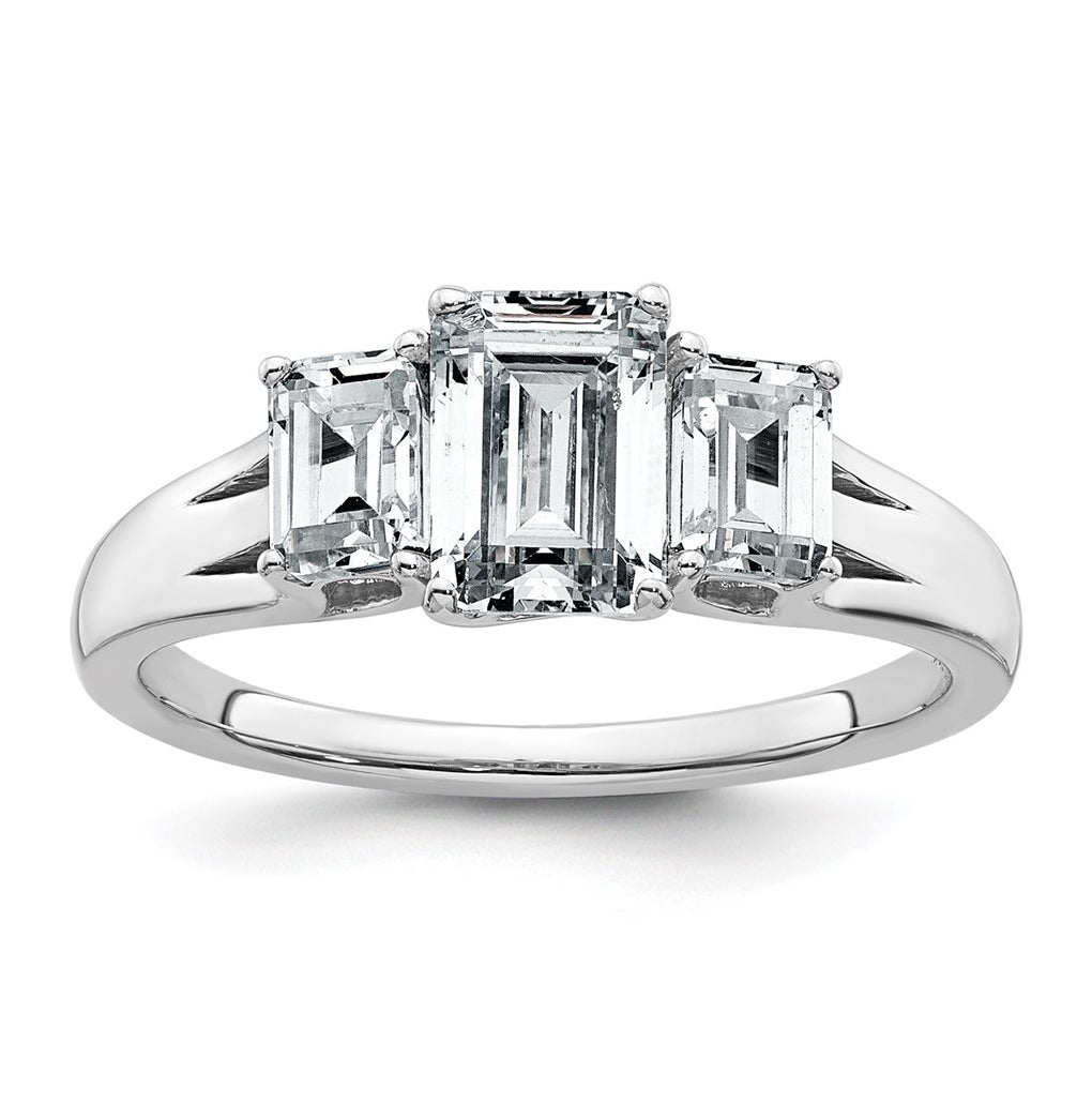14k White Gold 1 5/8 carat Lab Grown Diamond VS+ F+ Emerald Complete Three Stone Engagement Ring