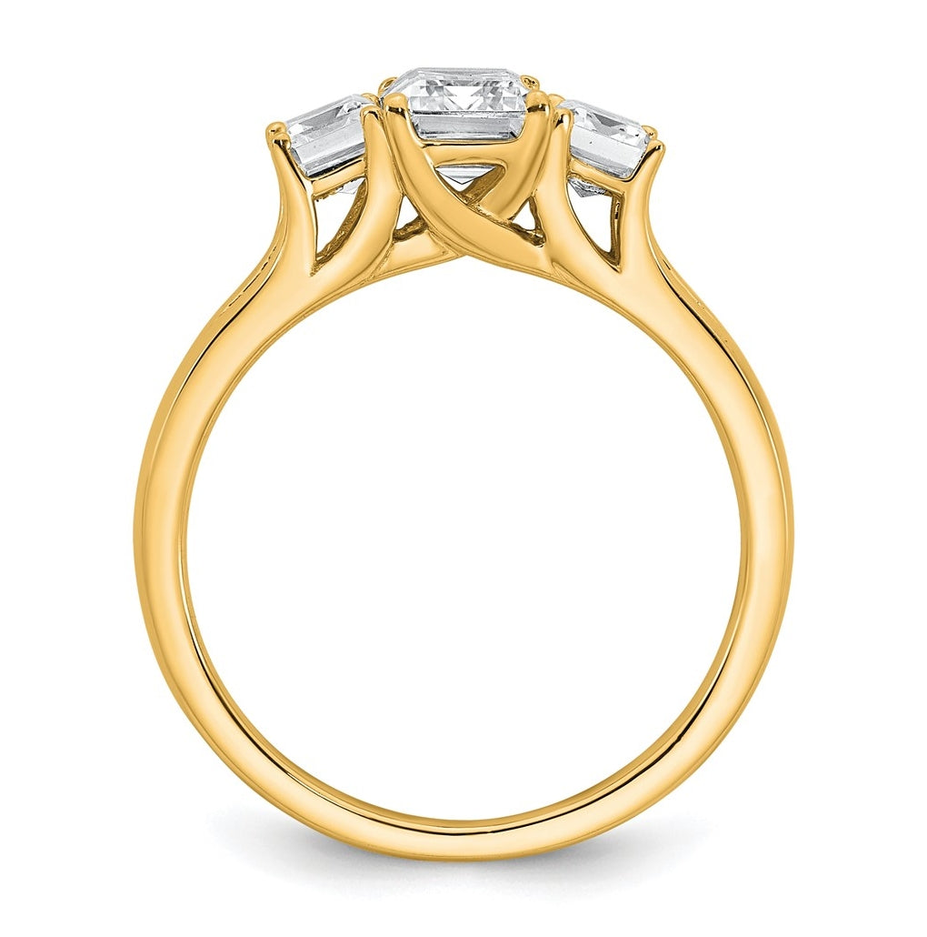 14k Yellow Gold 1 5/8 carat Lab Grown Diamond VS+ F+ Emerald Complete Three Stone Engagement Ring