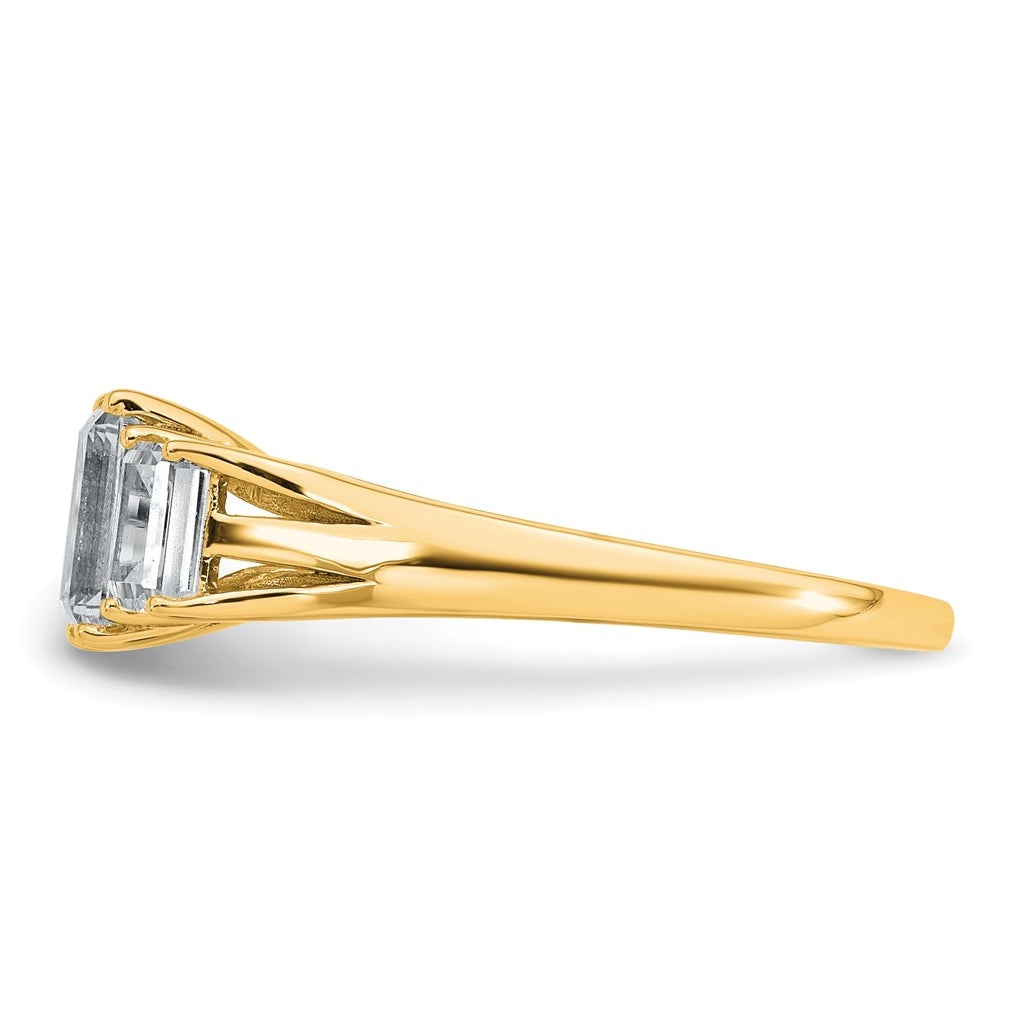 14k Yellow Gold 1 5/8 carat Lab Grown Diamond VS+ F+ Emerald Complete Three Stone Engagement Ring