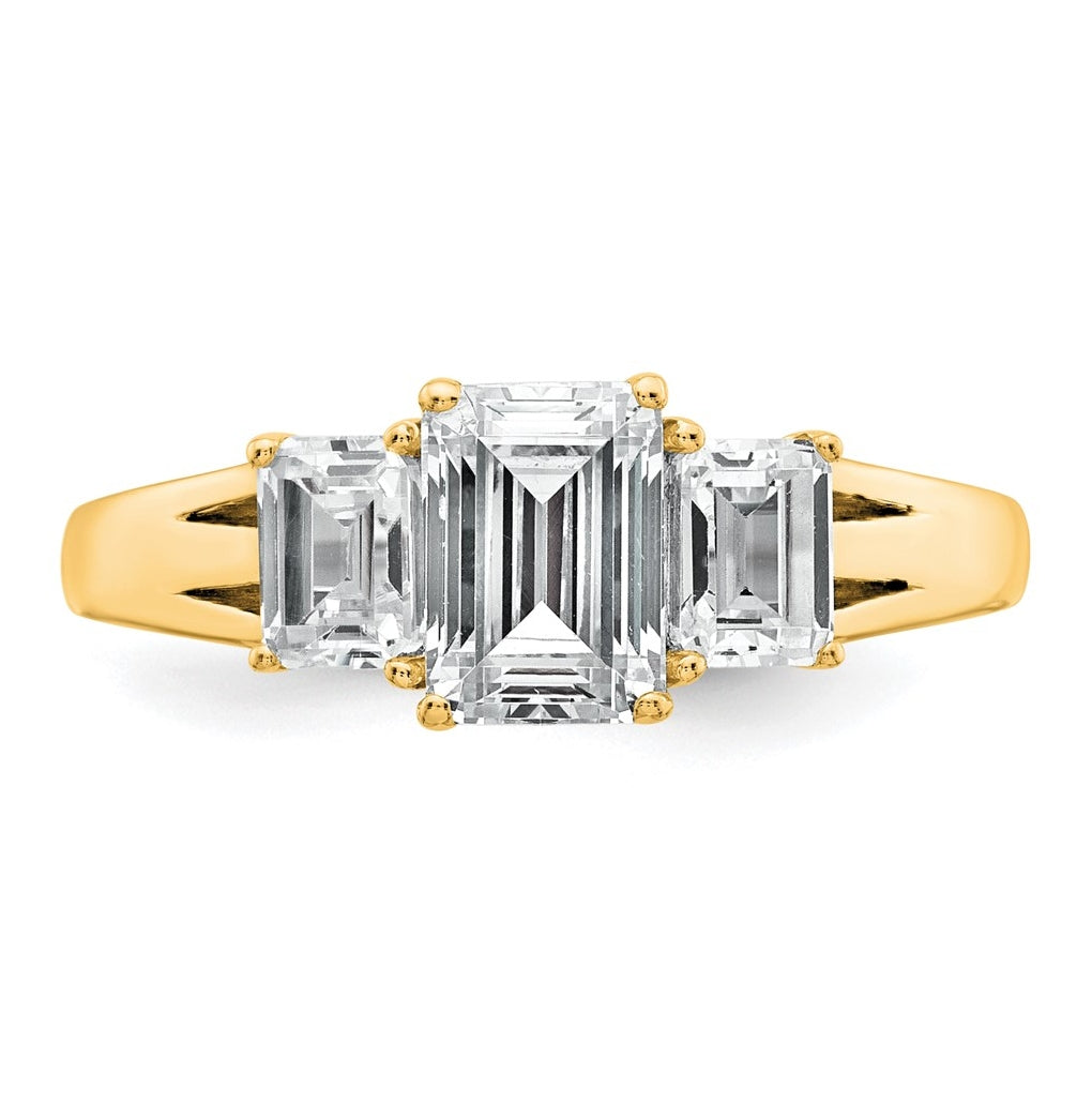 14k Yellow Gold 1 5/8 carat Lab Grown Diamond VS+ F+ Emerald Complete Three Stone Engagement Ring