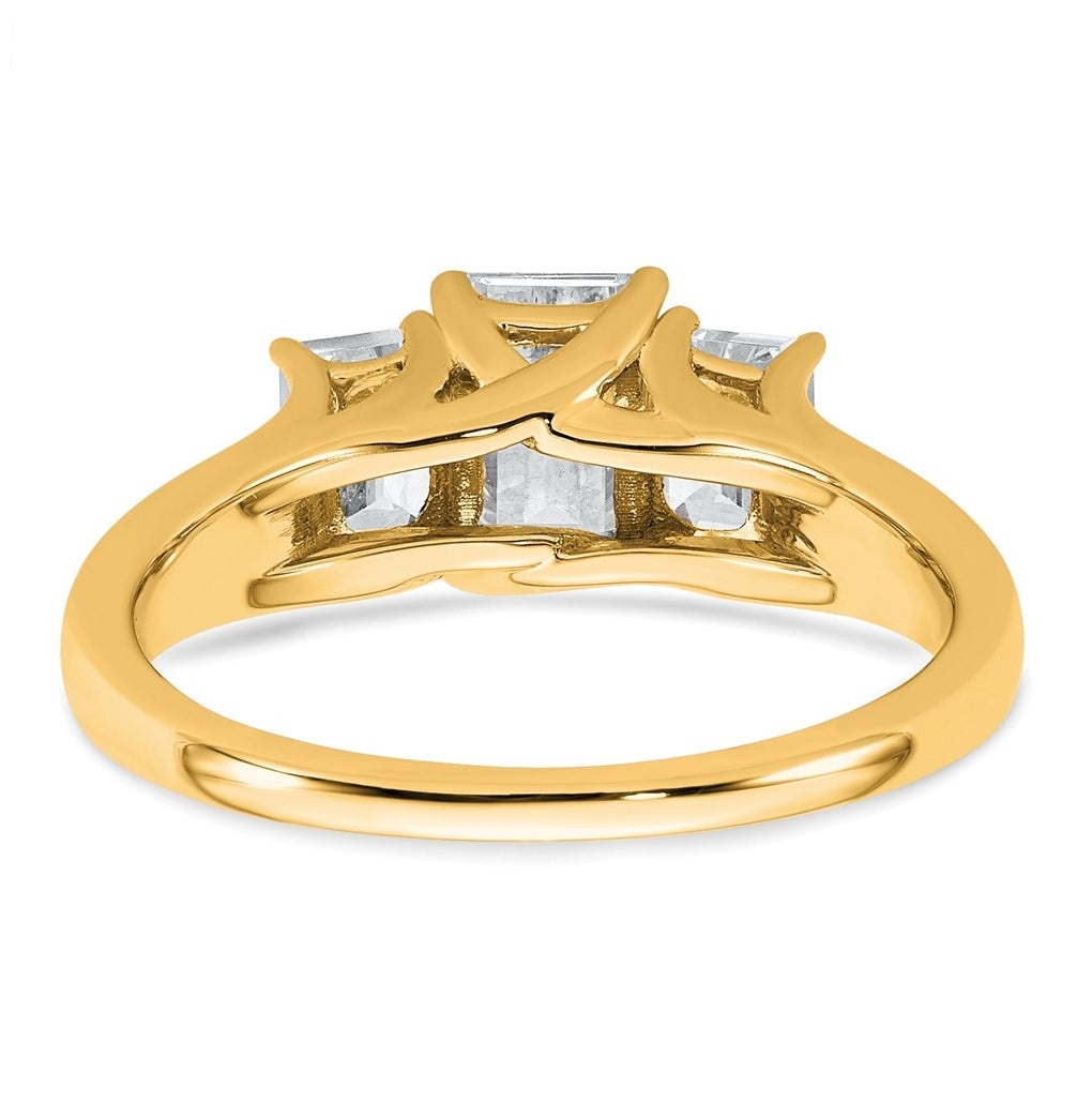 14k Yellow Gold 1 5/8 carat Lab Grown Diamond VS+ F+ Emerald Complete Three Stone Engagement Ring
