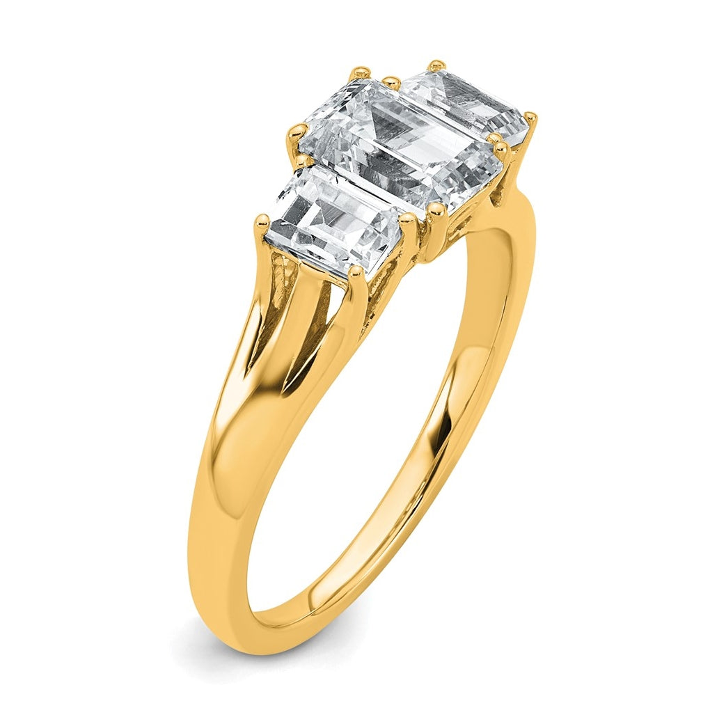 14k Yellow Gold 1 5/8 carat Lab Grown Diamond VS+ F+ Emerald Complete Three Stone Engagement Ring