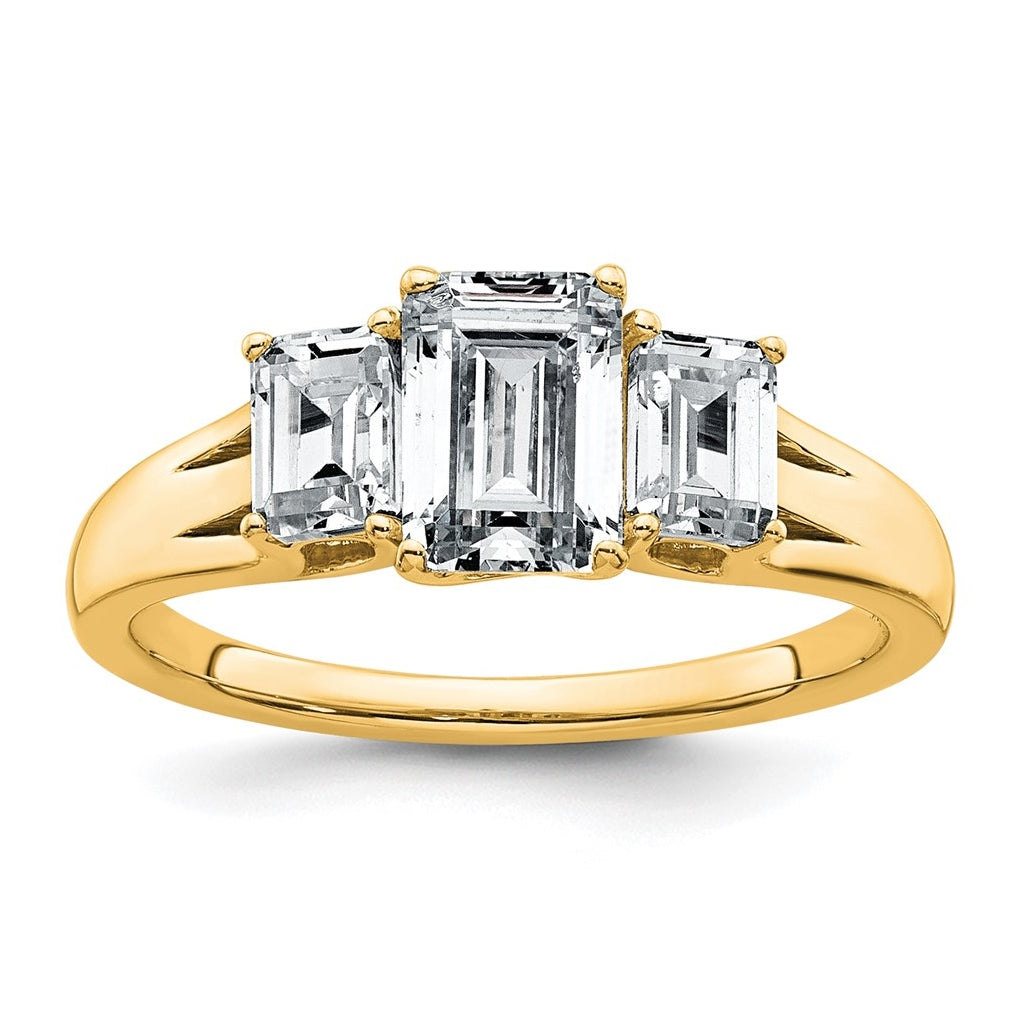 14k Yellow Gold 1 5/8 carat Lab Grown Diamond VS+ F+ Emerald Complete Three Stone Engagement Ring