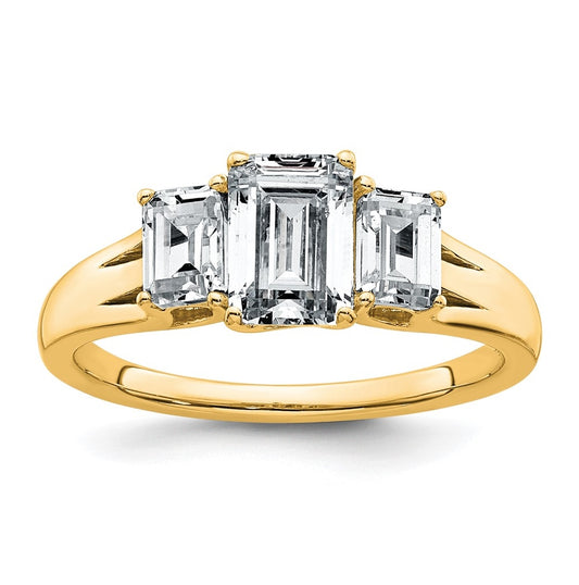 14k Yellow Gold 1 5/8 carat Lab Grown Diamond VS+ F+ Emerald Complete Three Stone Engagement Ring