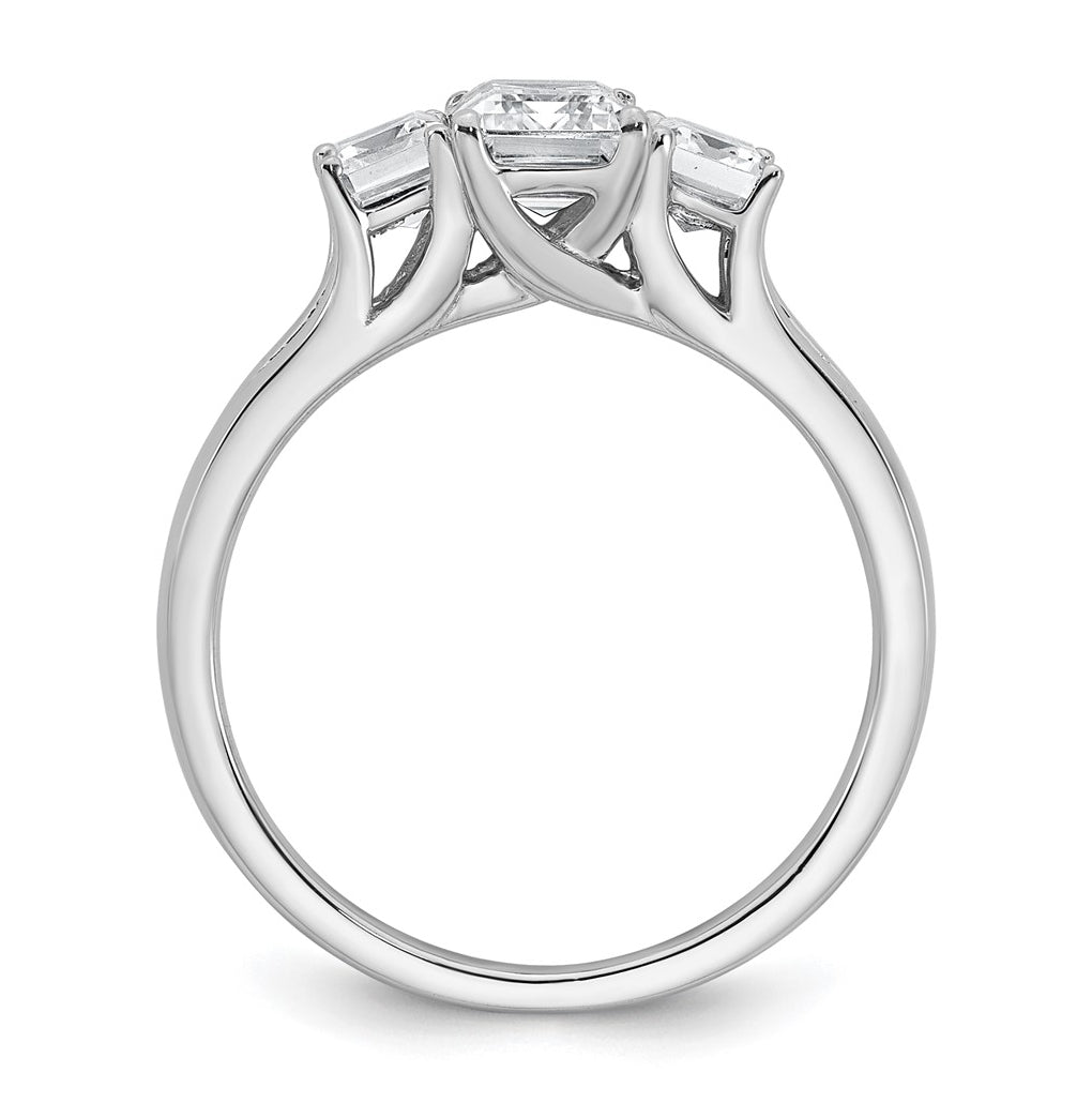 14k White Gold 1 5/8 carat Certified Lab Grown Diamond VS+ F+ Emerald Complete Three Stone Engagement Ring