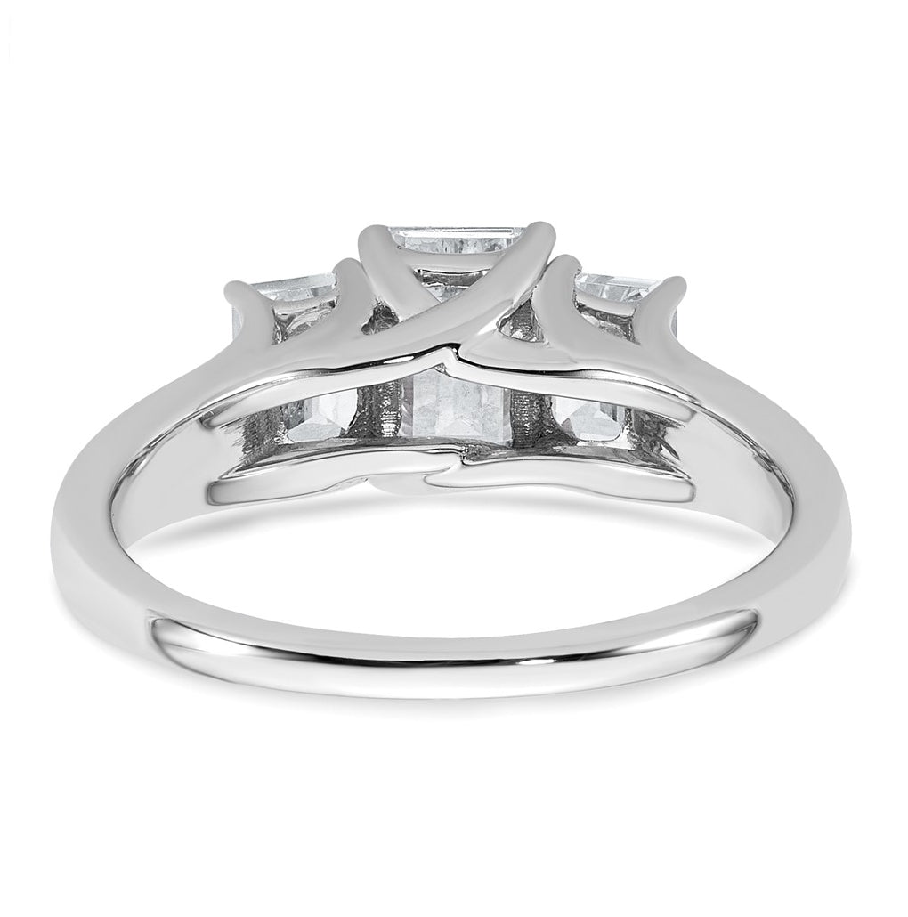 14k White Gold 1 5/8 carat Certified Lab Grown Diamond VS+ F+ Emerald Complete Three Stone Engagement Ring