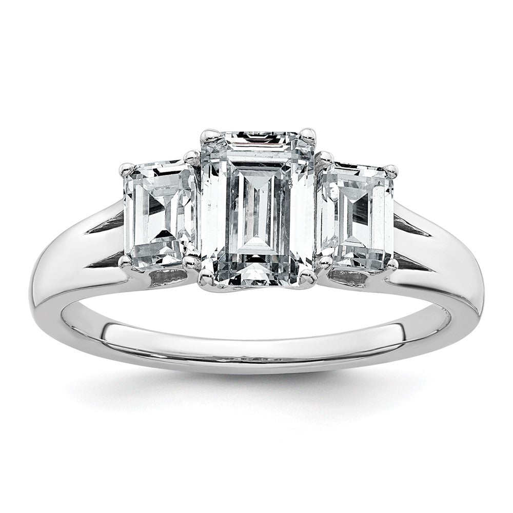 14k White Gold 1 5/8 carat Certified Lab Grown Diamond VS+ F+ Emerald Complete Three Stone Engagement Ring