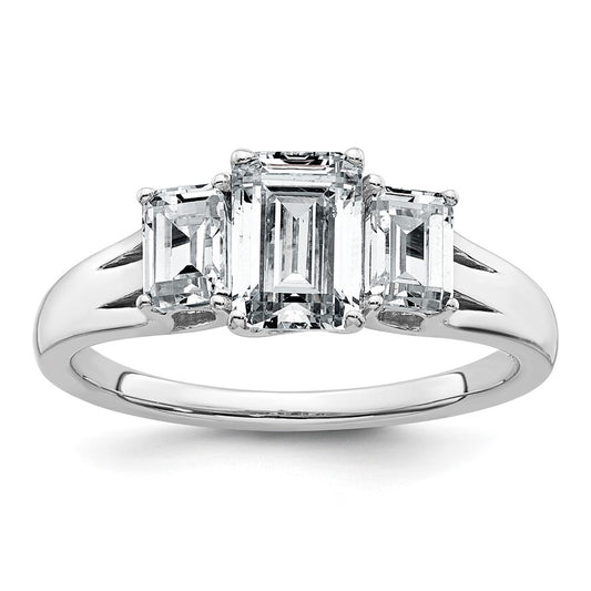 14k White Gold 1 5/8 carat Certified Lab Grown Diamond VS+ F+ Emerald Complete Three Stone Engagement Ring