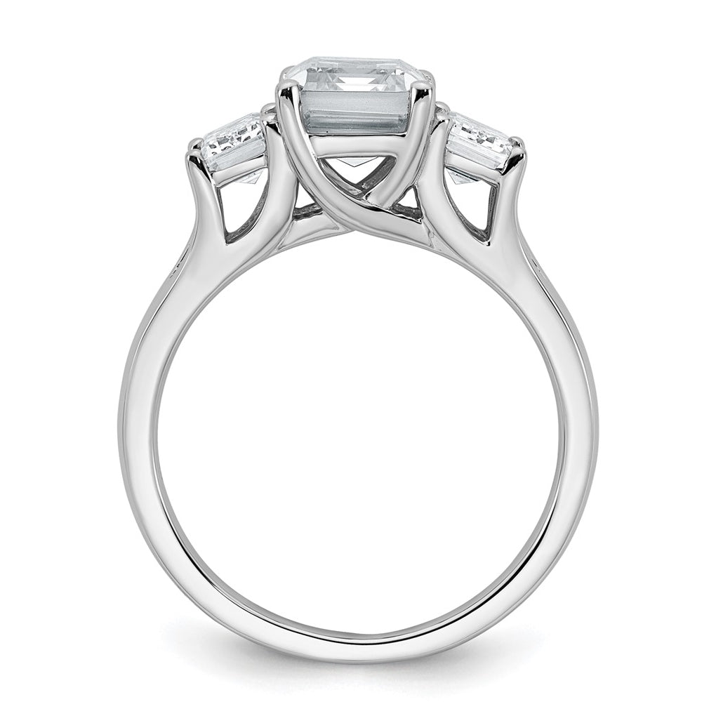 14k White Gold 3 1/3 carat Lab Grown Diamond VS+ F+ Emerald Complete Three Stone Engagement Ring