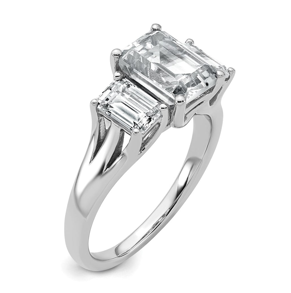 14k White Gold 3 1/3 carat Lab Grown Diamond VS+ F+ Emerald Complete Three Stone Engagement Ring