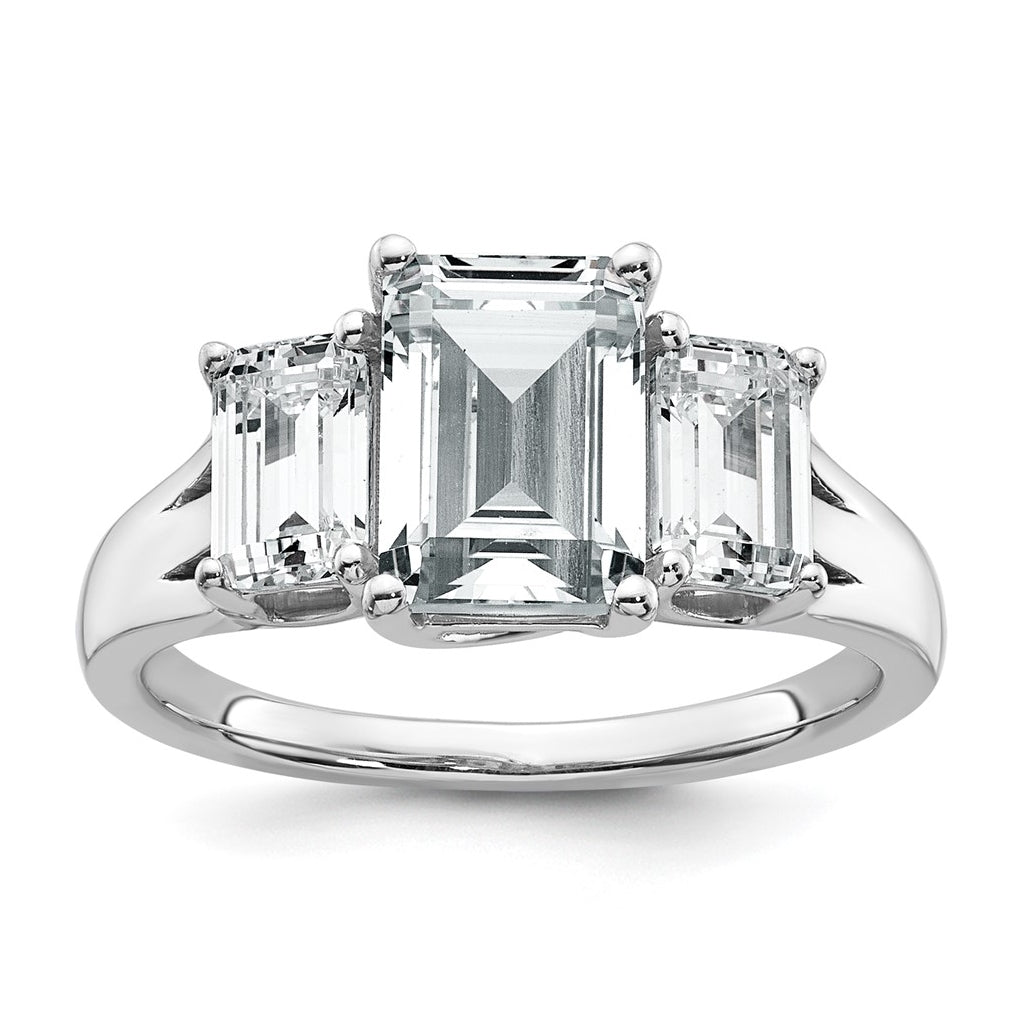 14k White Gold 3 1/3 carat Lab Grown Diamond VS+ F+ Emerald Complete Three Stone Engagement Ring