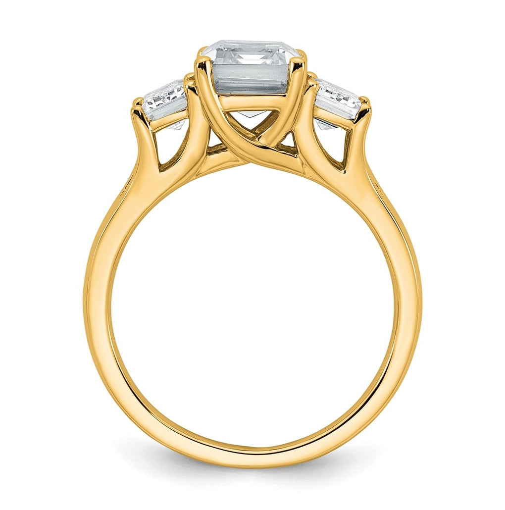 14k Yellow Gold 3 1/3 carat Lab Grown Diamond VS+ F+ Emerald Complete Three Stone Engagement Ring