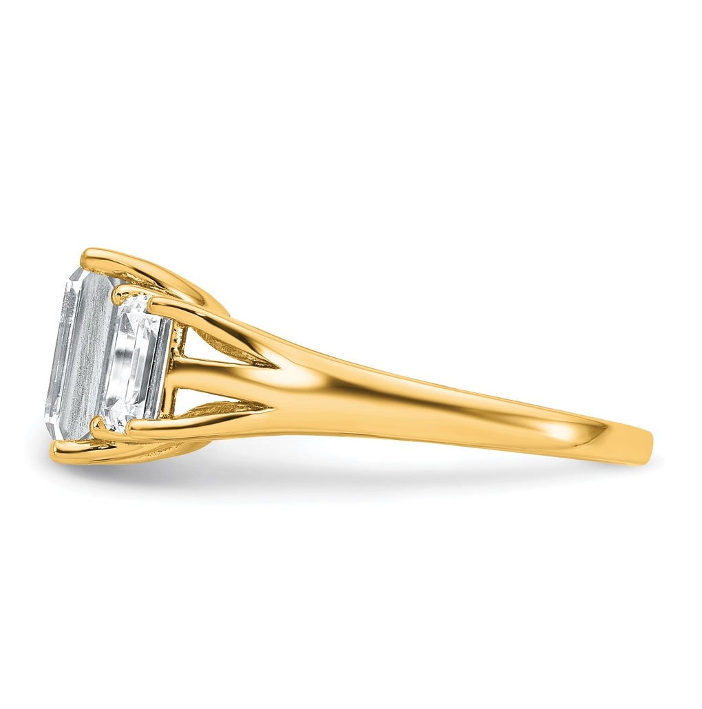 14k Yellow Gold 3 1/3 carat Lab Grown Diamond VS+ F+ Emerald Complete Three Stone Engagement Ring