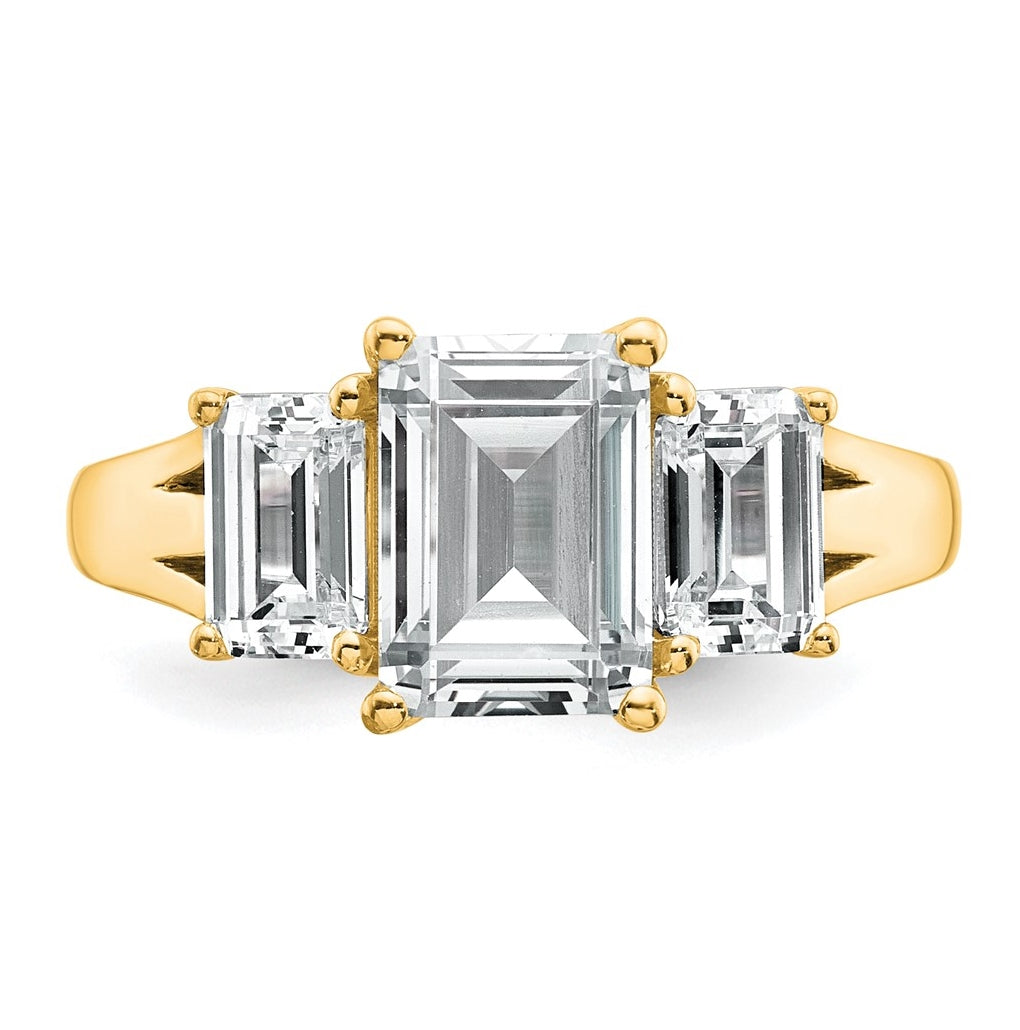 14k Yellow Gold 3 1/3 carat Lab Grown Diamond VS+ F+ Emerald Complete Three Stone Engagement Ring