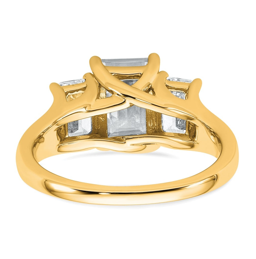 14k Yellow Gold 3 1/3 carat Lab Grown Diamond VS+ F+ Emerald Complete Three Stone Engagement Ring