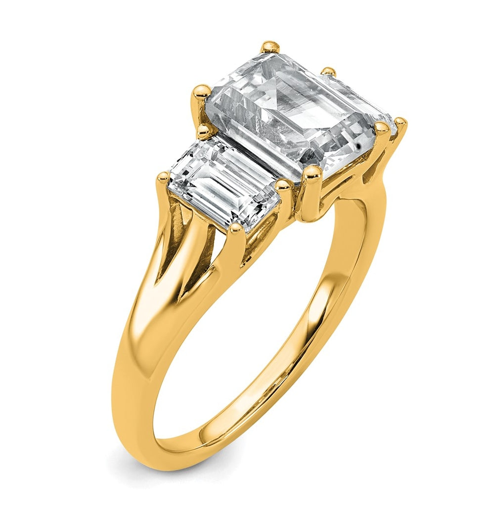 14k Yellow Gold 3 1/3 carat Lab Grown Diamond VS+ F+ Emerald Complete Three Stone Engagement Ring