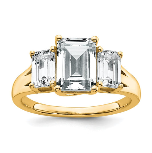14k Yellow Gold 3 1/3 carat Lab Grown Diamond VS+ F+ Emerald Complete Three Stone Engagement Ring