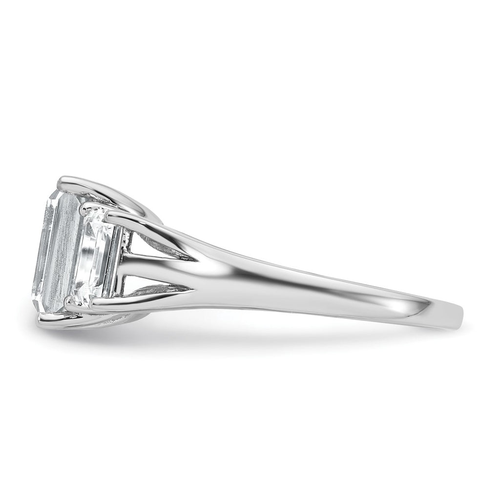 14k White Gold 3 1/3 carat Certified Lab Grown Diamond VS+ F+ Emerald Complete Three Stone Engagement Ring