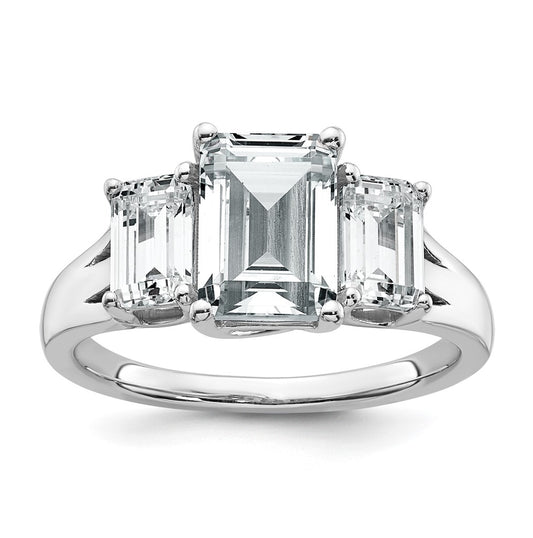 14k White Gold 3 1/3 carat Certified Lab Grown Diamond VS+ F+ Emerald Complete Three Stone Engagement Ring