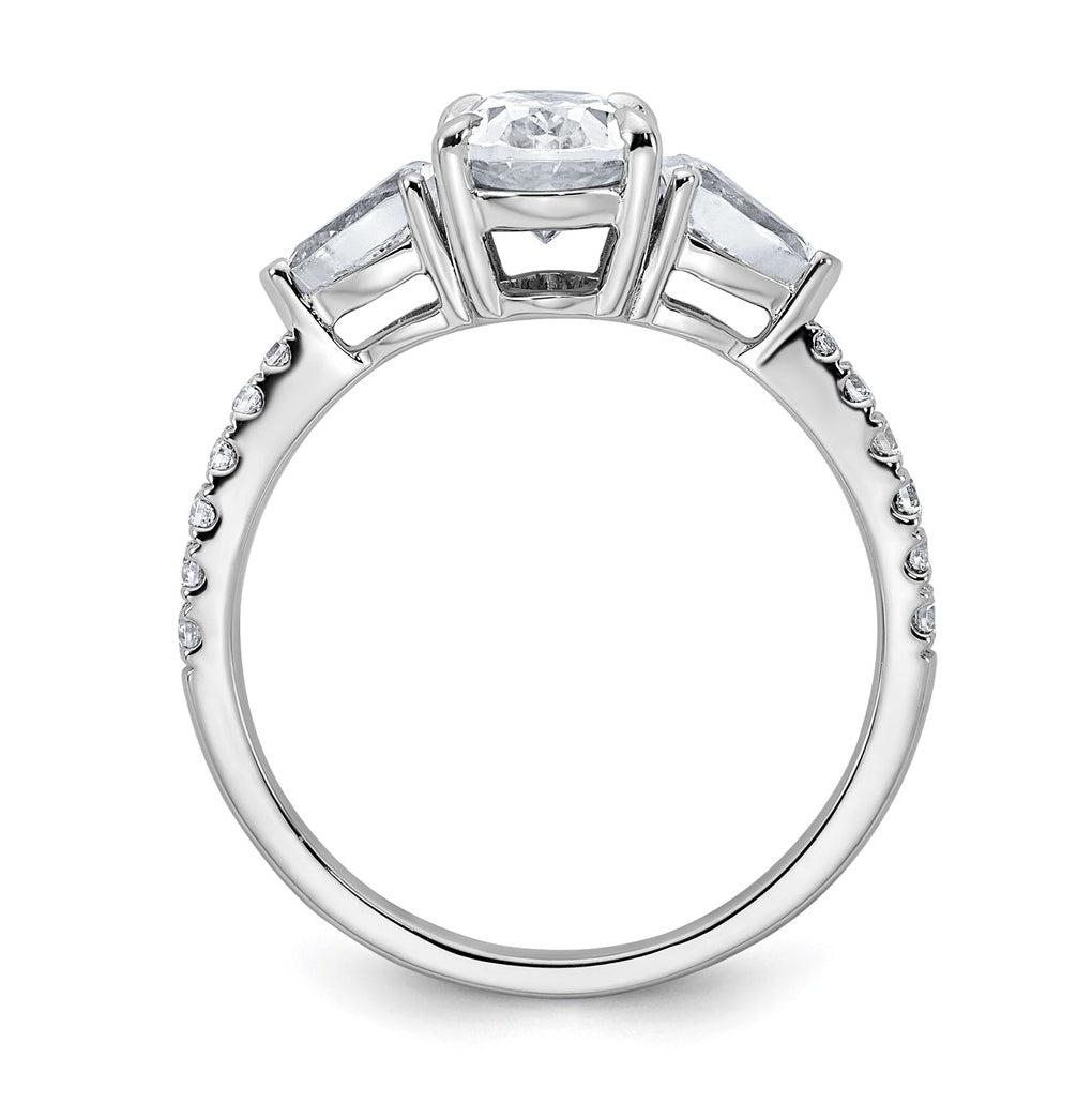 14k White Gold 1 5/8 carat Certified Lab Grown Diamond VS+ F+ Oval with Pear Complete Three Stone Engagement Ring