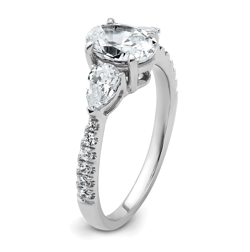 14k White Gold 1 5/8 carat Certified Lab Grown Diamond VS+ F+ Oval with Pear Complete Three Stone Engagement Ring