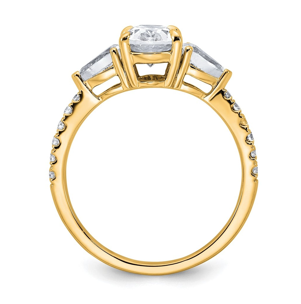 14k Yellow Gold 1 5/8 carat Certified Lab Grown Diamond VS+ F+ Oval with Pear Complete Three Stone Engagement Ring