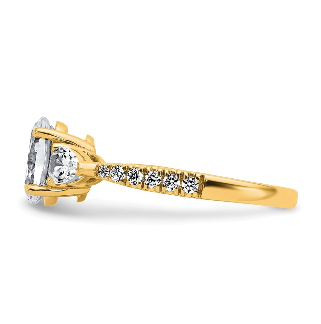 14k Yellow Gold 1 5/8 carat Certified Lab Grown Diamond VS+ F+ Oval with Pear Complete Three Stone Engagement Ring