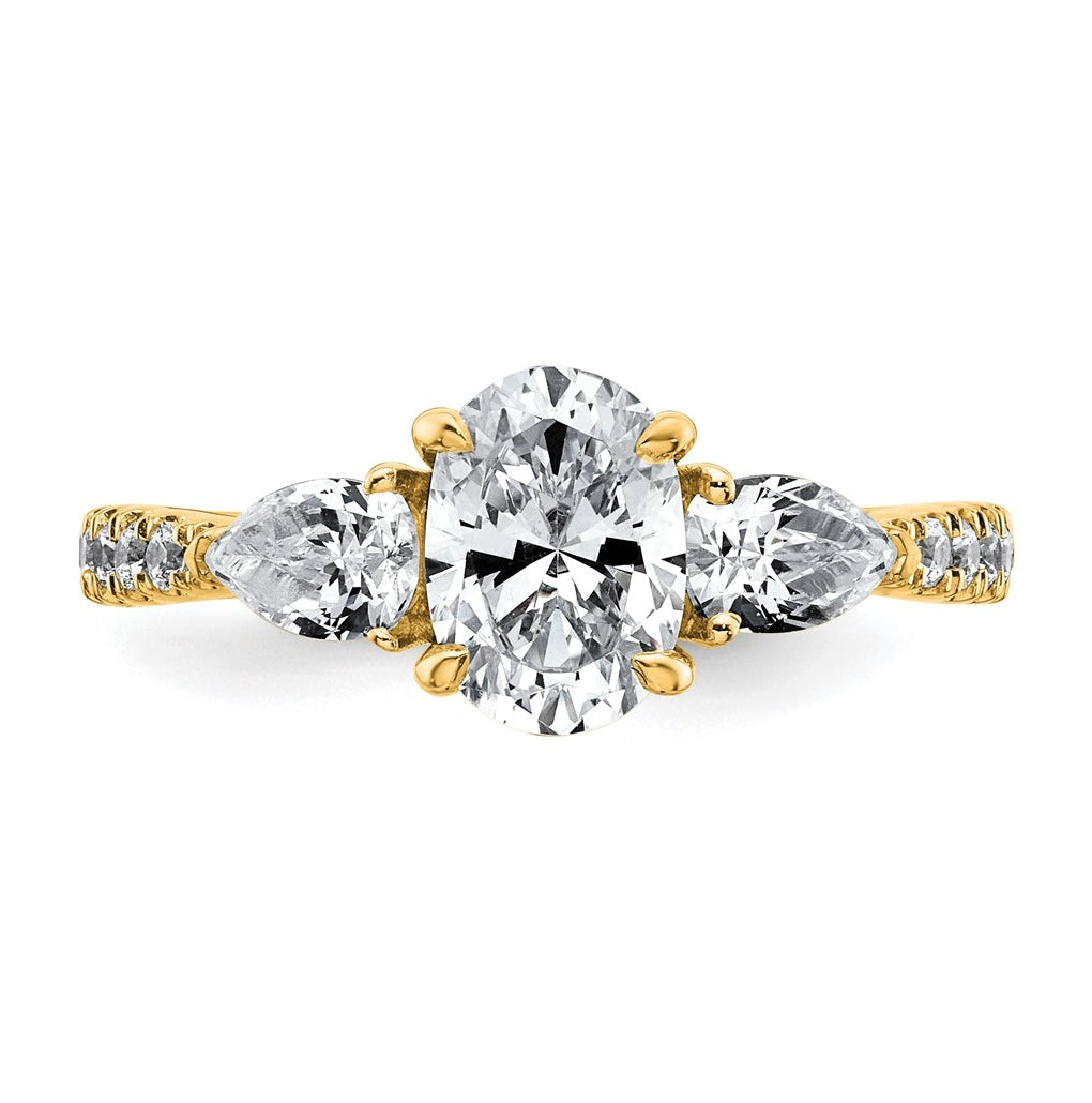 14k Yellow Gold 1 5/8 carat Certified Lab Grown Diamond VS+ F+ Oval with Pear Complete Three Stone Engagement Ring