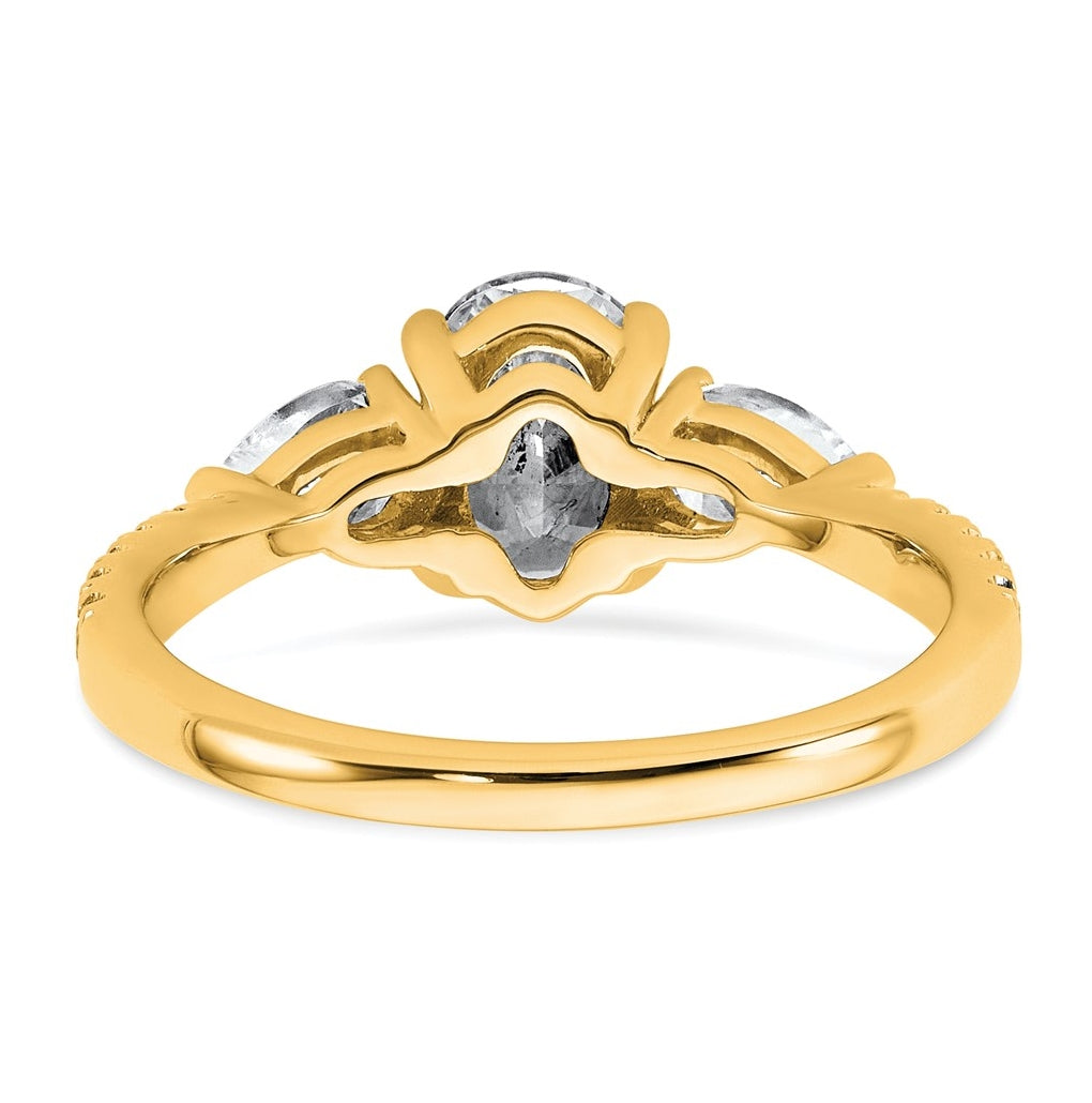 14k Yellow Gold 1 5/8 carat Certified Lab Grown Diamond VS+ F+ Oval with Pear Complete Three Stone Engagement Ring