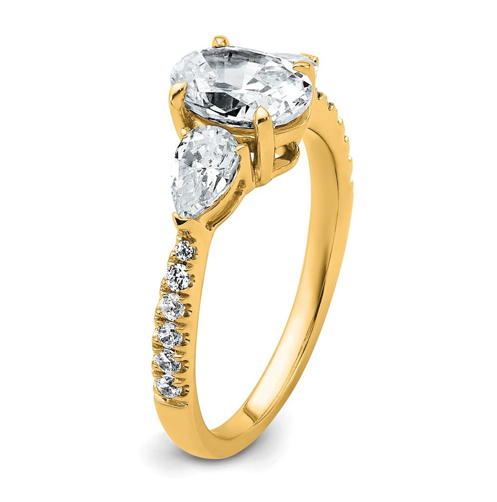 14k Yellow Gold 1 5/8 carat Certified Lab Grown Diamond VS+ F+ Oval with Pear Complete Three Stone Engagement Ring