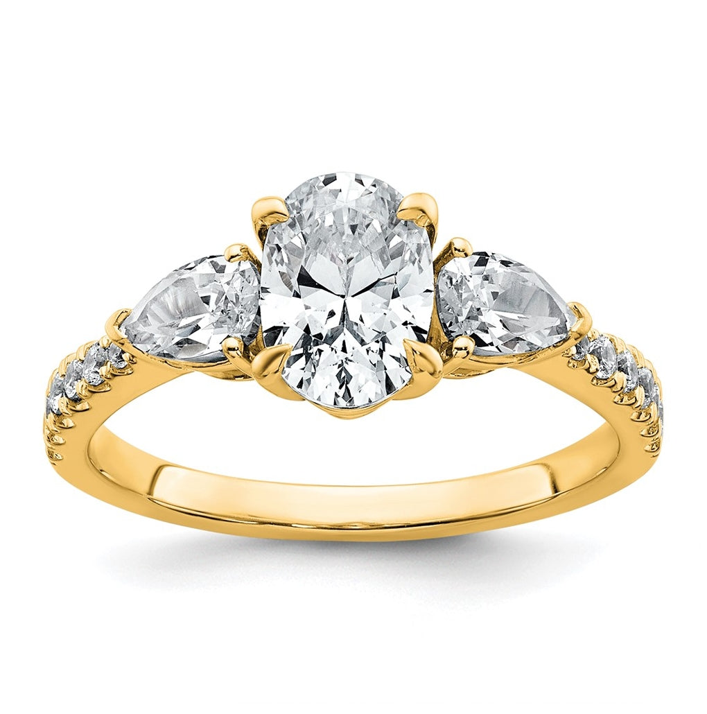 14k Yellow Gold 1 5/8 carat Certified Lab Grown Diamond VS+ F+ Oval with Pear Complete Three Stone Engagement Ring