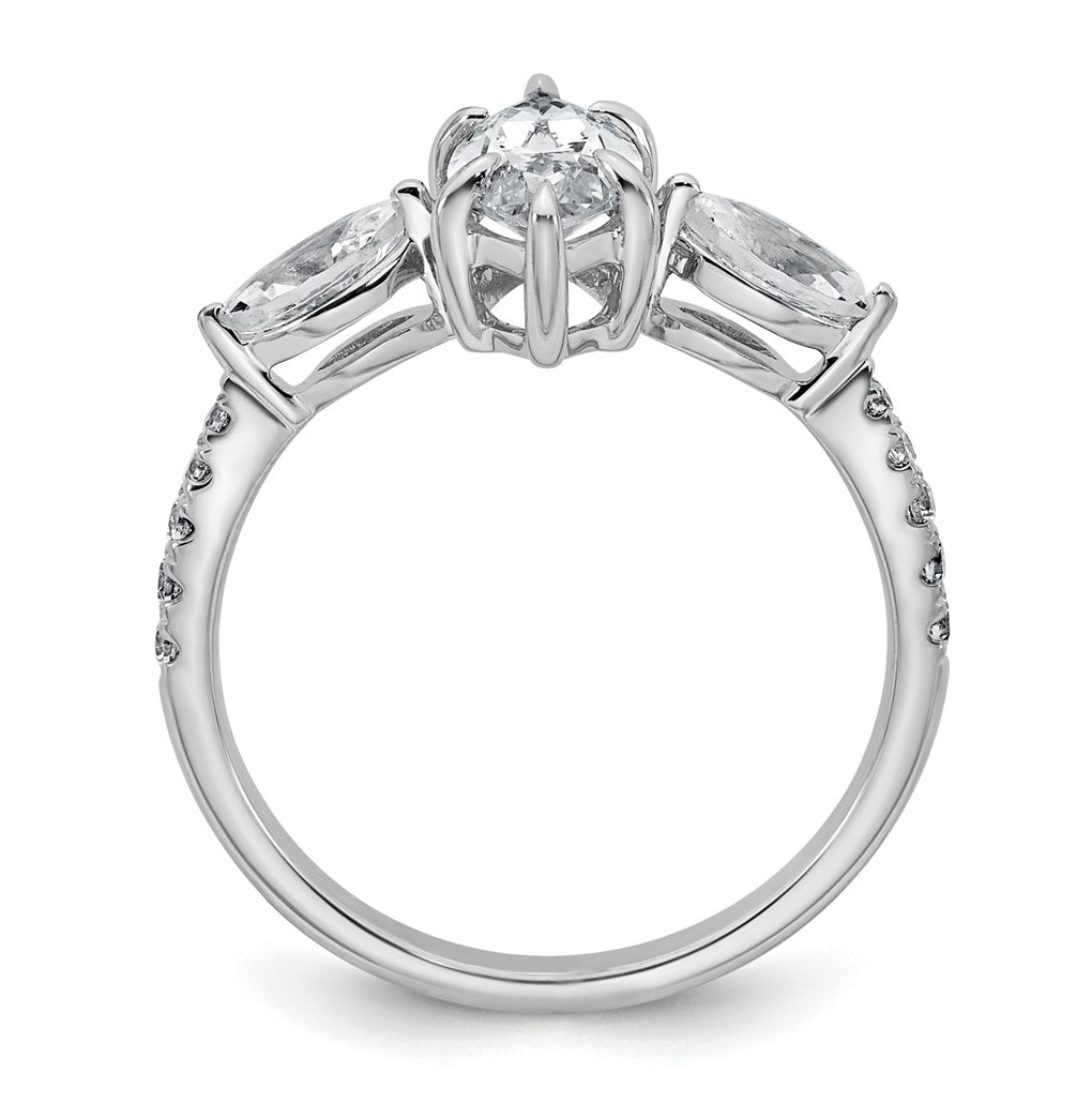 14k White Gold 1 1/2 carat Lab Grown Diamond VS+ F+ Marquise Complete Three Stone Engagement Ring