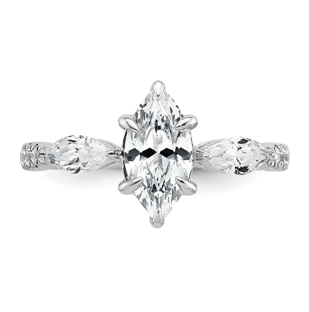 14k White Gold 1 1/2 carat Lab Grown Diamond VS+ F+ Marquise Complete Three Stone Engagement Ring