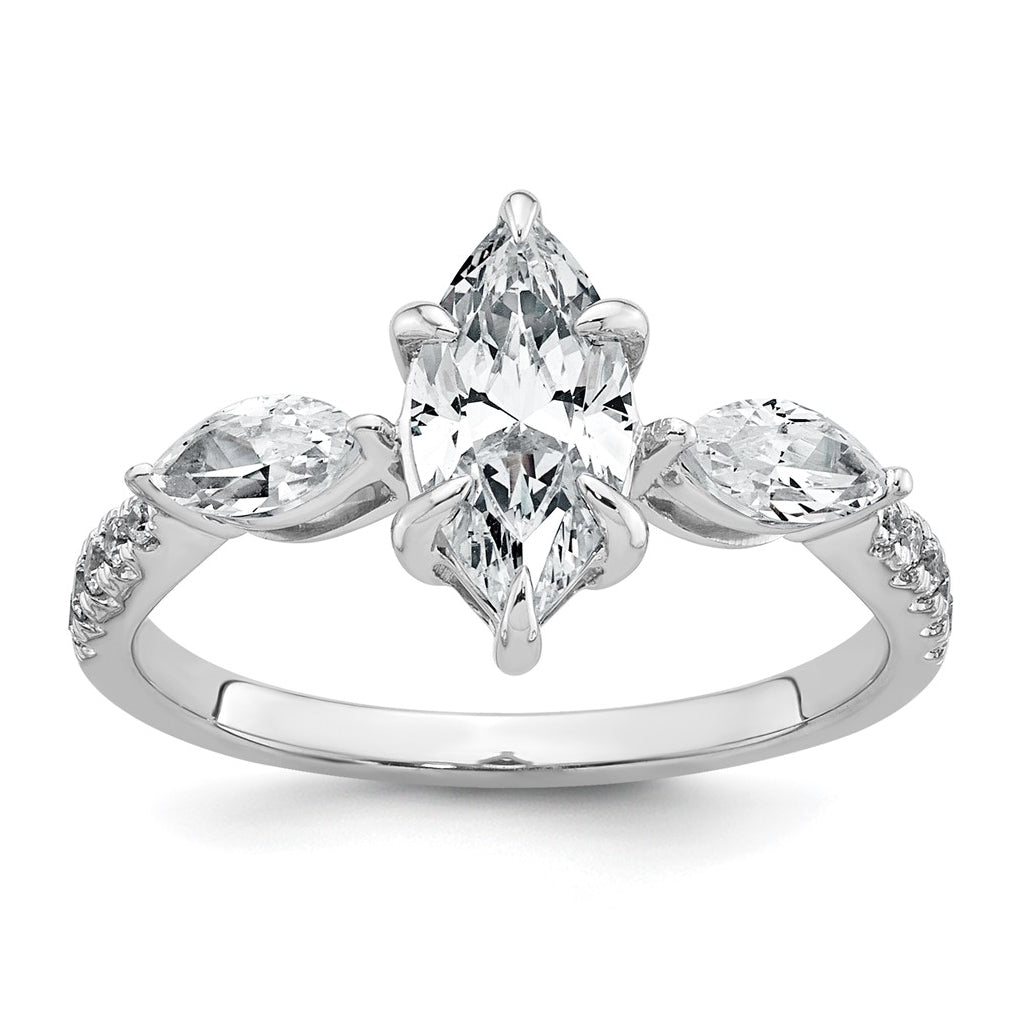 14k White Gold 1 1/2 carat Lab Grown Diamond VS+ F+ Marquise Complete Three Stone Engagement Ring