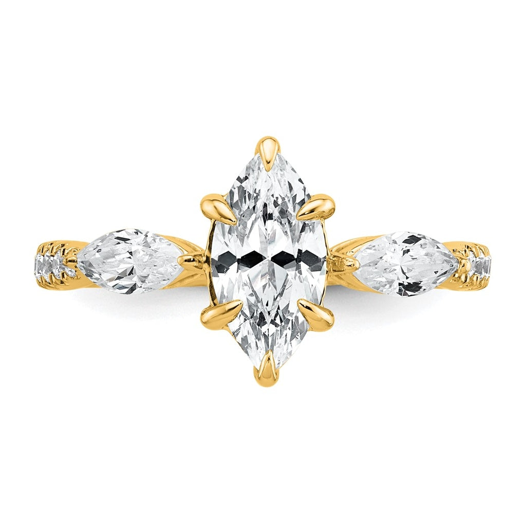 14k Yellow Gold 1 1/2 carat Lab Grown Diamond VS+ F+ Marquise Complete Three Stone Engagement Ring