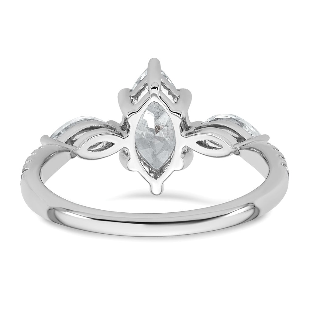 14k White Gold 1 1/2 carat Certified Lab Grown Diamond VS+ F+ Marquise Complete Three Stone Engagement Ring
