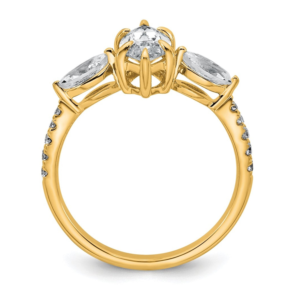 14k Yellow Gold 1 1/2 carat Certified Lab Grown Diamond VS+ F+ Marquise Complete Three Stone Engagement Ring