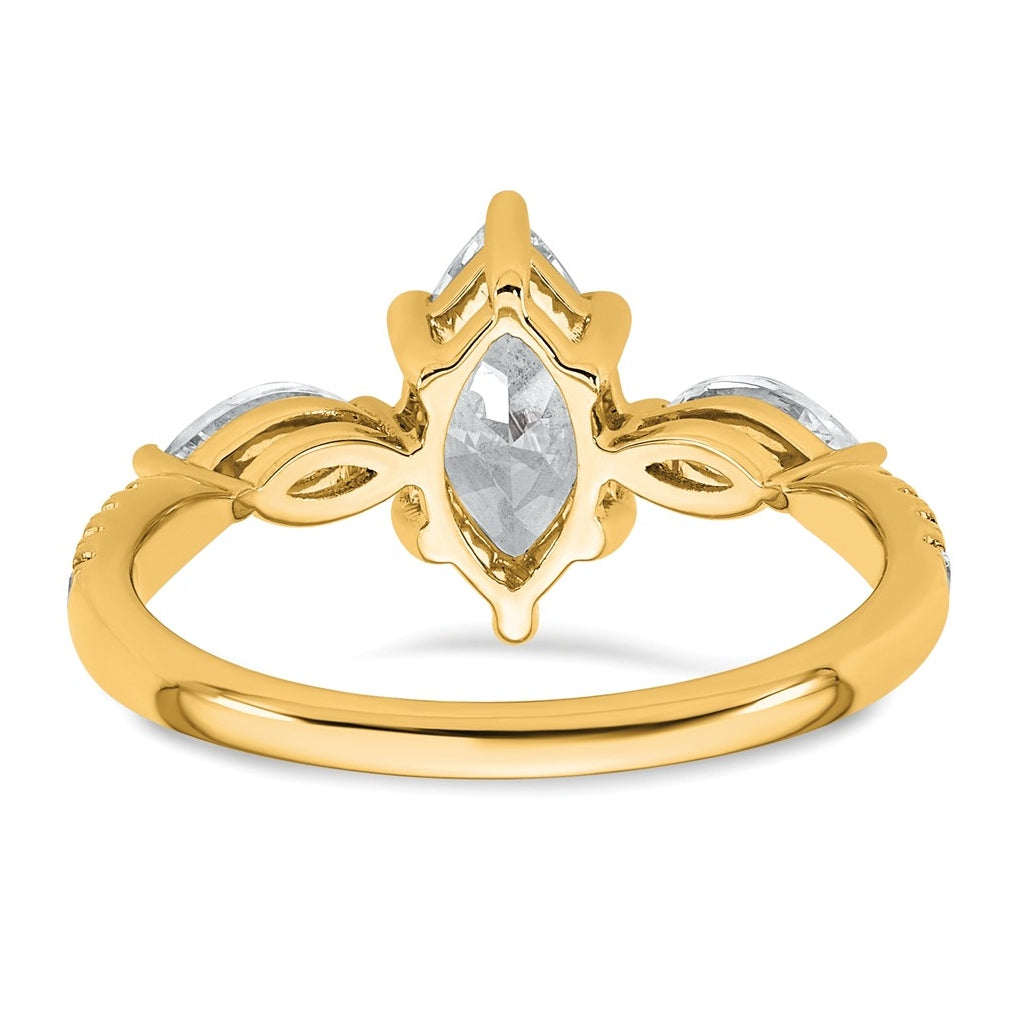 14k Yellow Gold 1 1/2 carat Certified Lab Grown Diamond VS+ F+ Marquise Complete Three Stone Engagement Ring