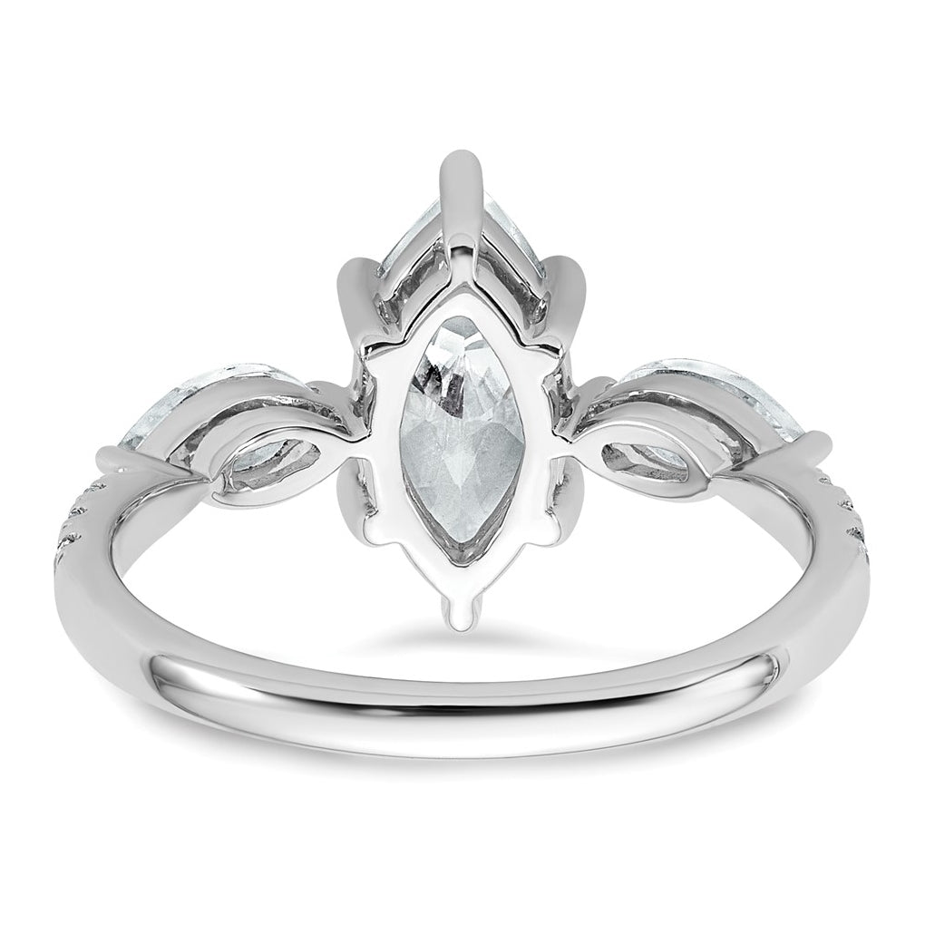 14k White Gold 2 1/6 carat Lab Grown Diamond VS+ F+ Marquise Complete Three Stone Engagement Ring