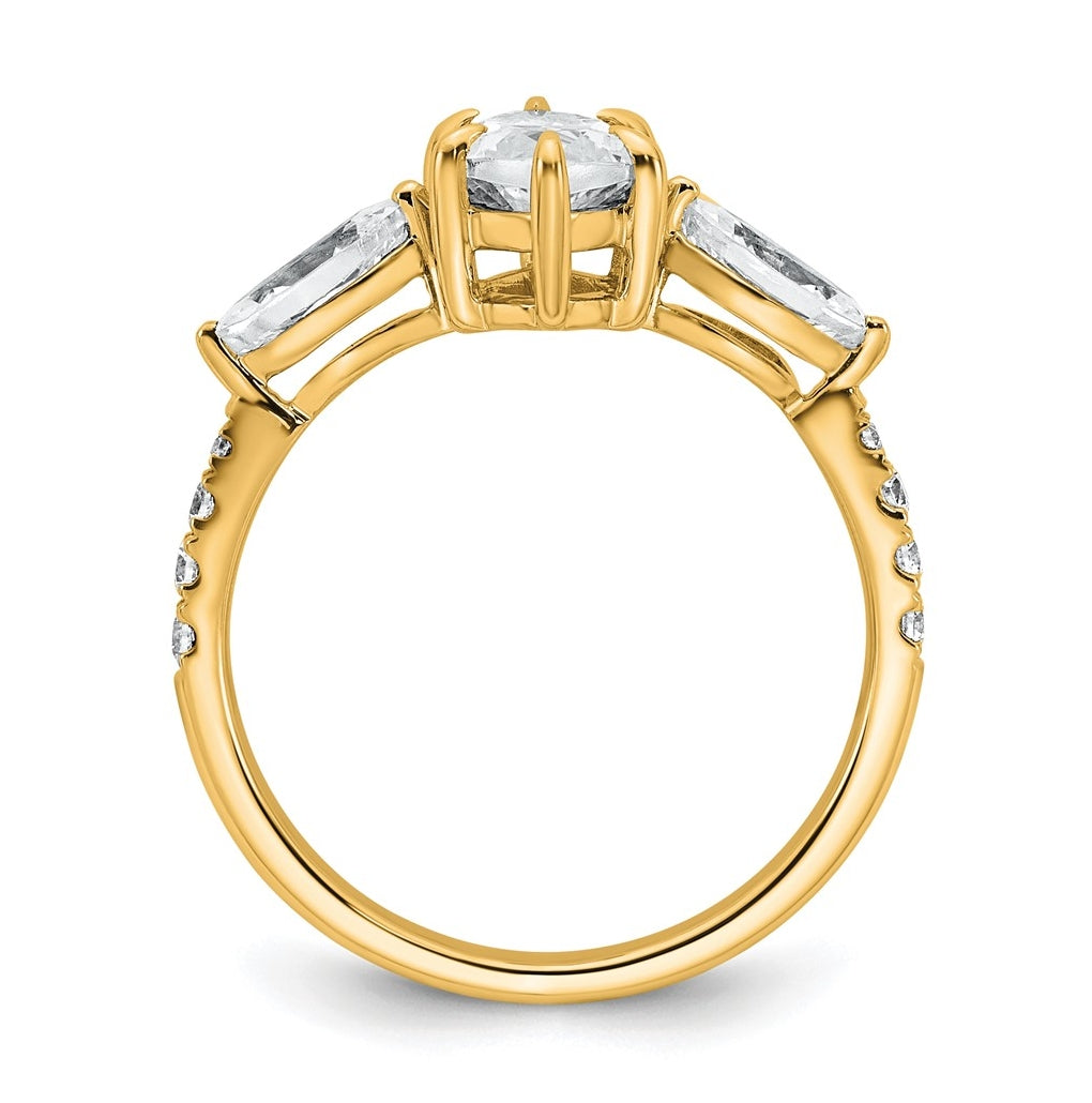 14k Yellow Gold 2 1/6 carat Lab Grown Diamond VS+ F+ Marquise Complete Three Stone Engagement Ring