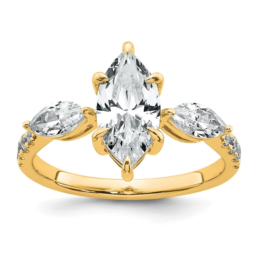 14k Yellow Gold 2 1/6 carat Lab Grown Diamond VS+ F+ Marquise Complete Three Stone Engagement Ring