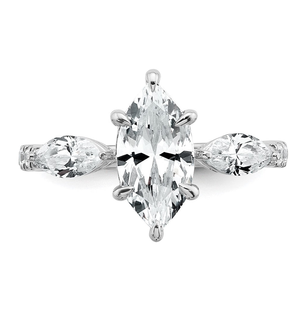 14k White Gold 2 1/6 carat Certified Lab Grown Diamond VS+ F+ Marquise Complete Three Stone Engagement Ring