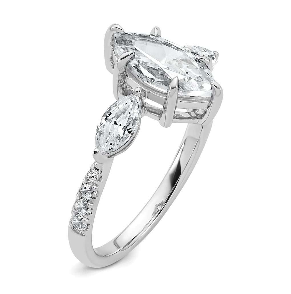14k White Gold 2 1/6 carat Certified Lab Grown Diamond VS+ F+ Marquise Complete Three Stone Engagement Ring