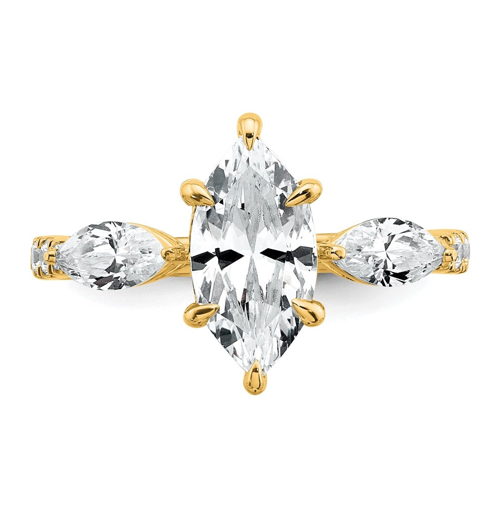 14k Yellow Gold 2 1/6 carat Certified Lab Grown Diamond VS+ F+ Marquise Complete Three Stone Engagement Ring