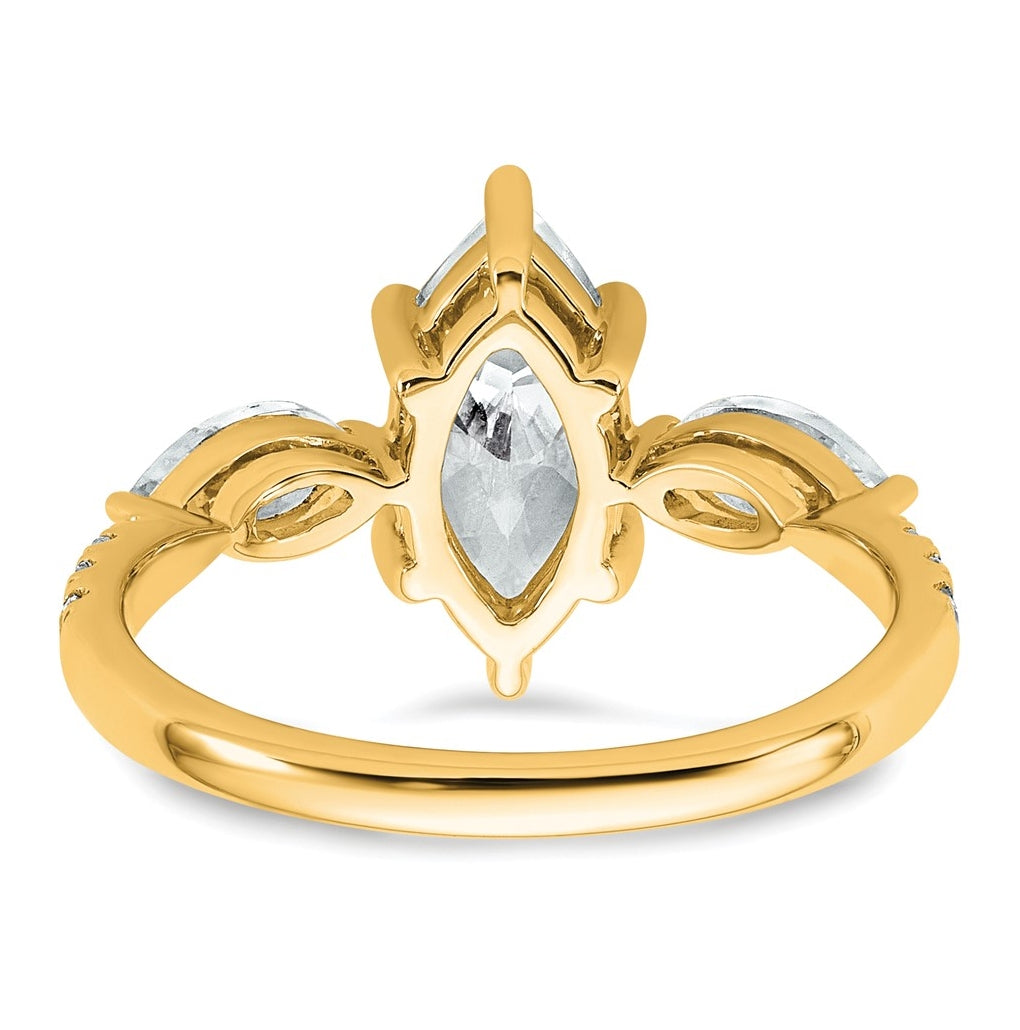 14k Yellow Gold 2 1/6 carat Certified Lab Grown Diamond VS+ F+ Marquise Complete Three Stone Engagement Ring
