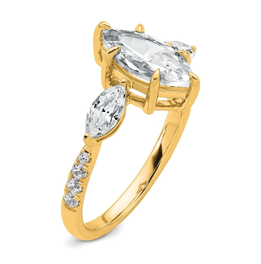 14k Yellow Gold 2 1/6 carat Certified Lab Grown Diamond VS+ F+ Marquise Complete Three Stone Engagement Ring