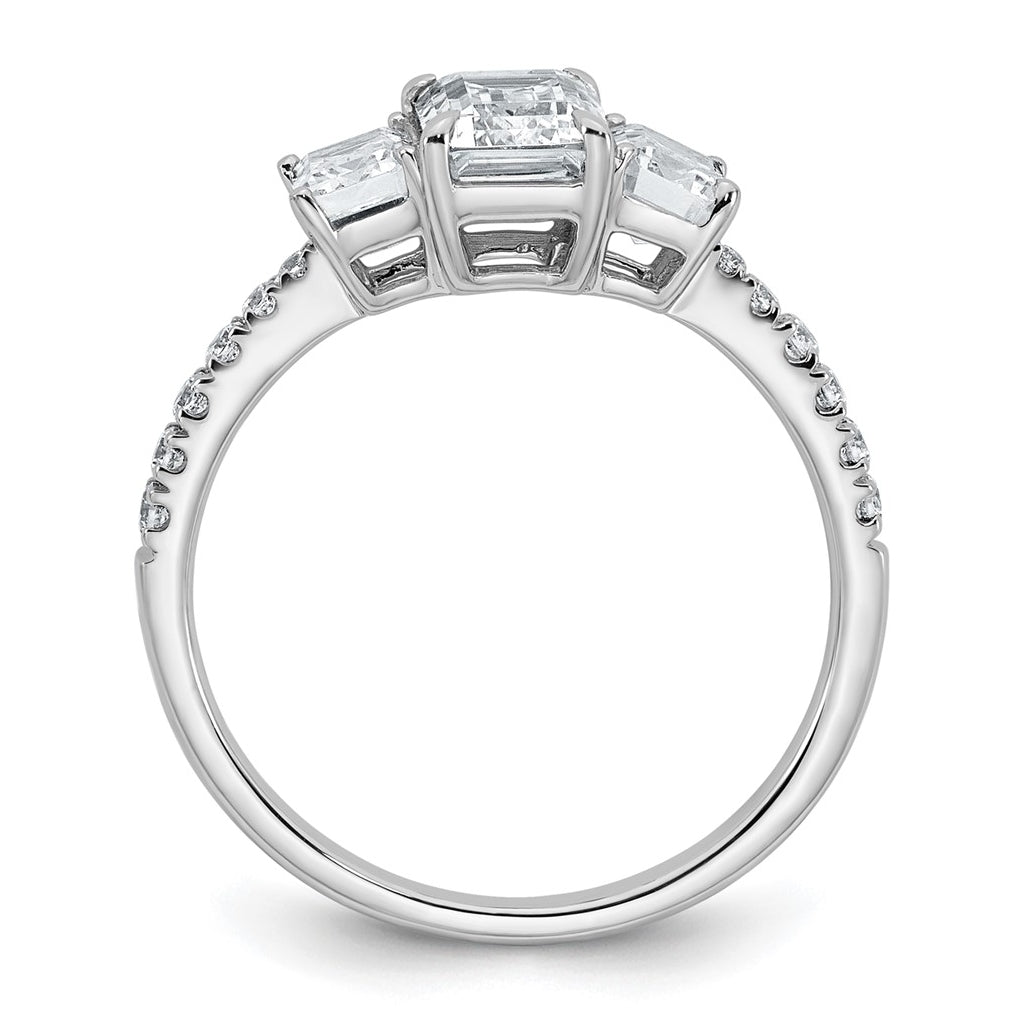 14k White Gold 1 3/4 carat Lab Grown Diamond VS+ F+ Emerald Complete Three Stone Engagement Ring