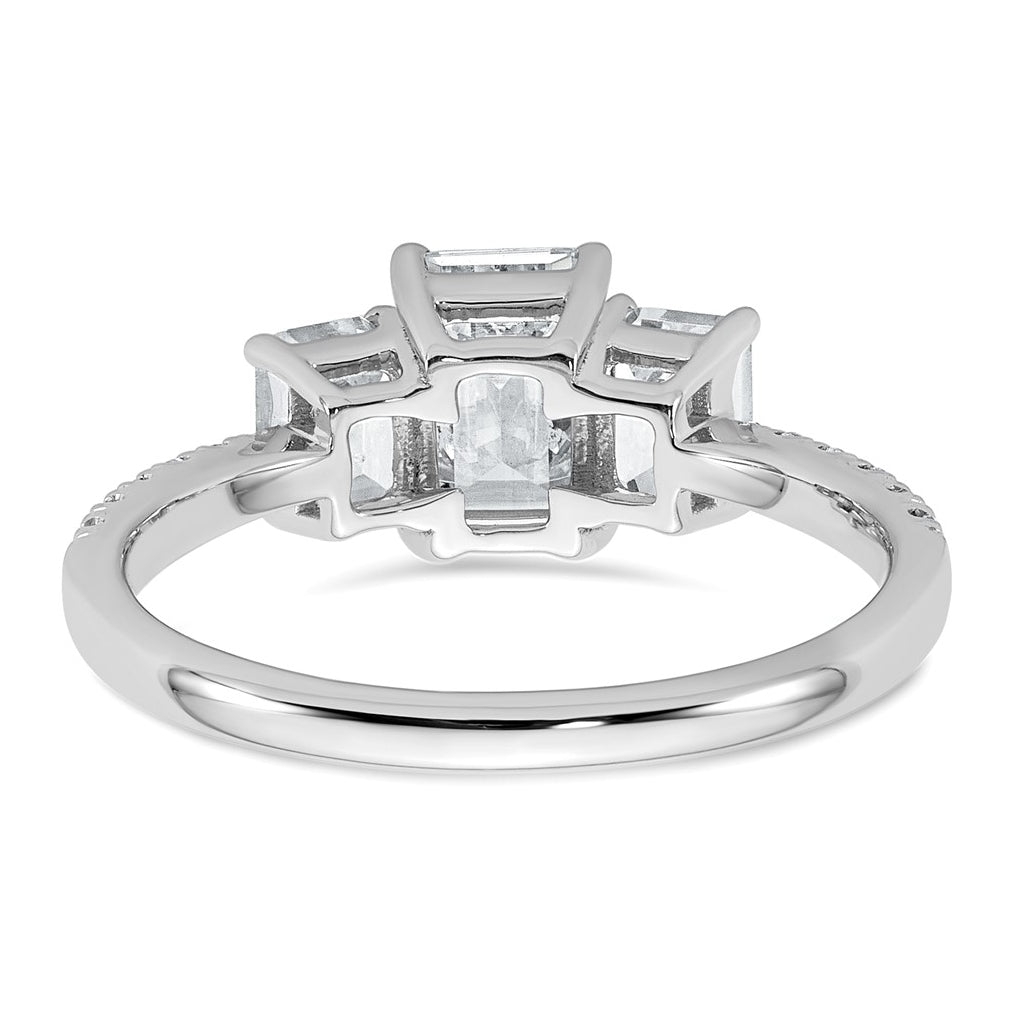 14k White Gold 1 3/4 carat Lab Grown Diamond VS+ F+ Emerald Complete Three Stone Engagement Ring