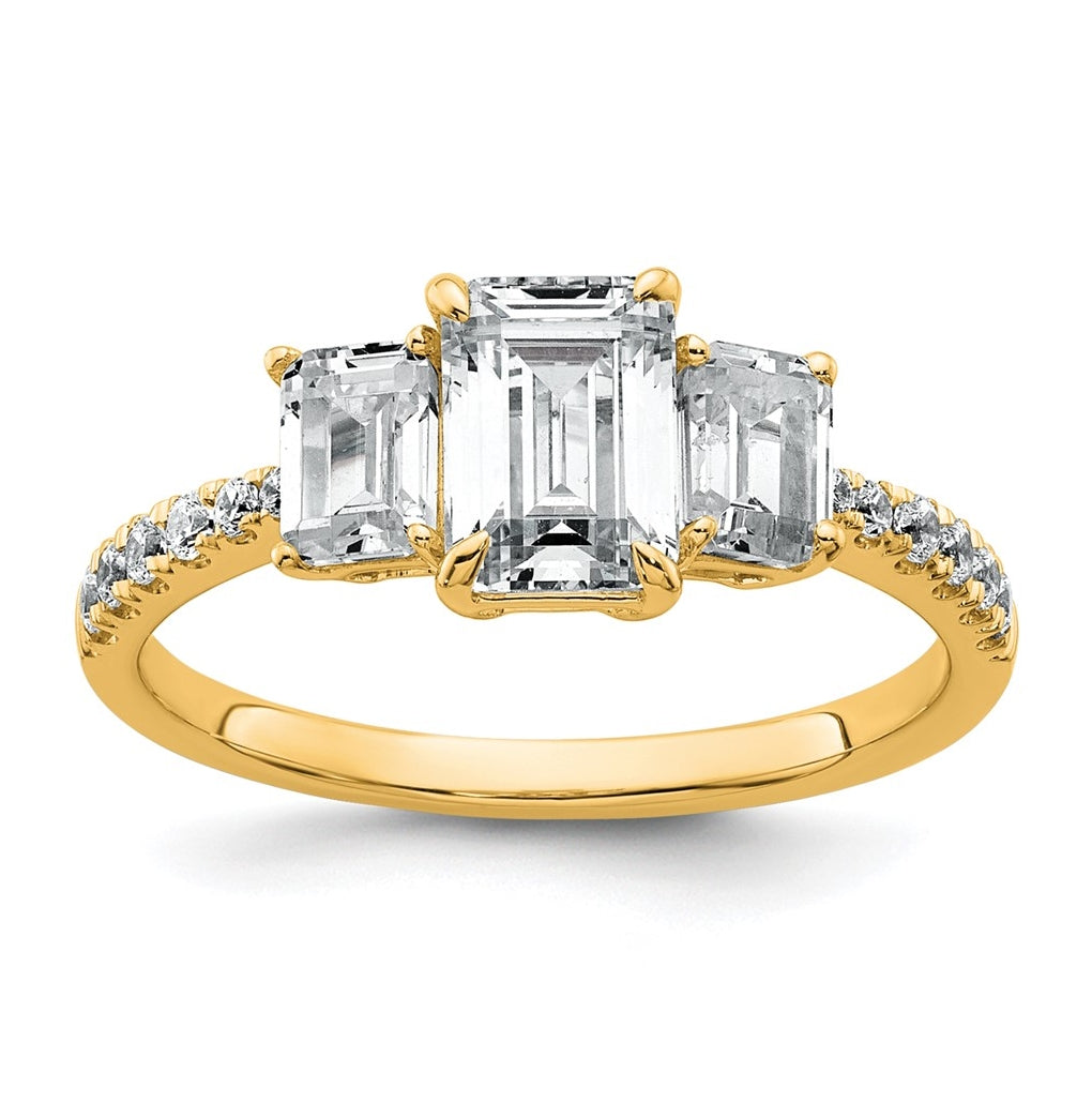 14k Yellow Gold 1 3/4 carat Lab Grown Diamond VS+ F+ Emerald Complete Three Stone Engagement Ring