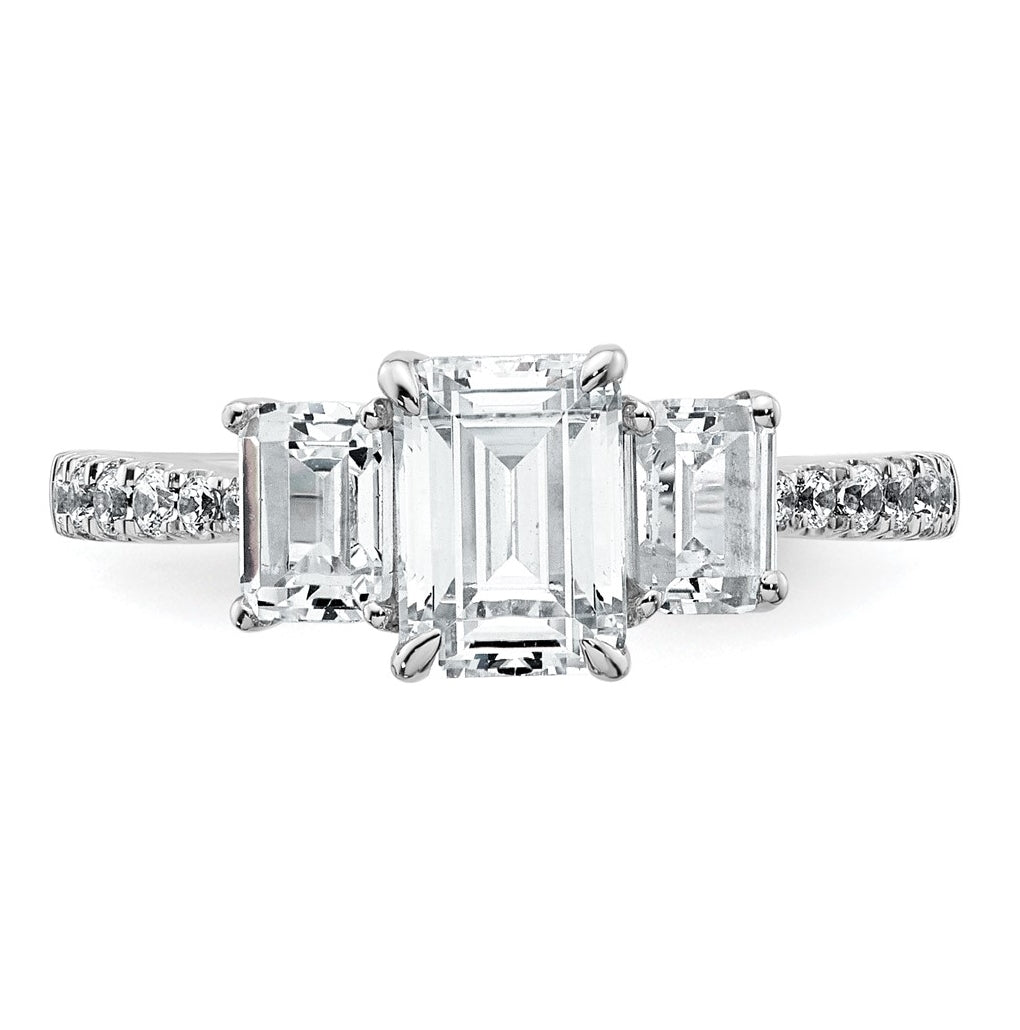 14k White Gold 1 3/4 carat Certified Lab Grown Diamond VS+ F+ Emerald Complete Three Stone Engagement Ring